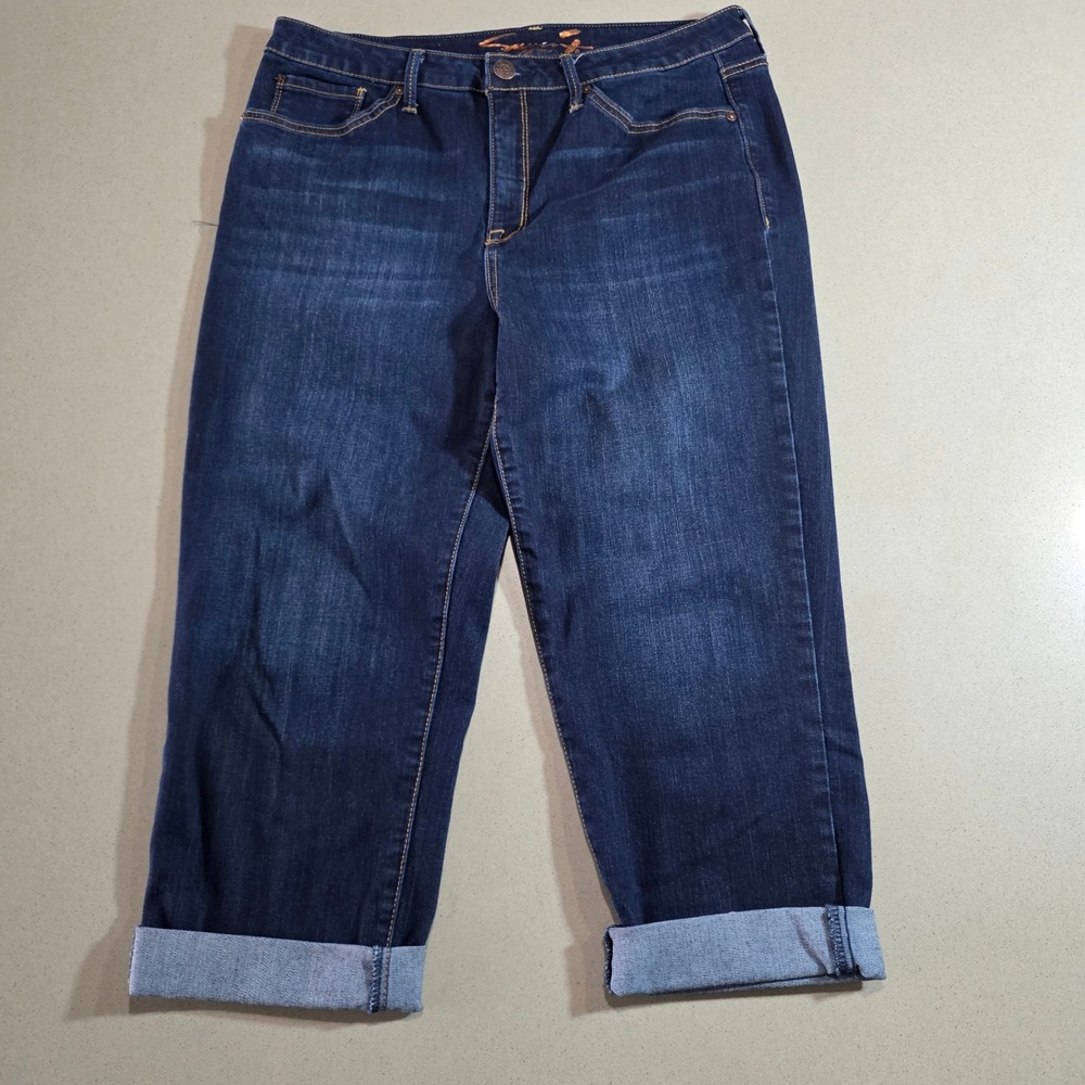 Seven7 Womens Capri Jeans Dark Wash Cuffed Denim Size 14